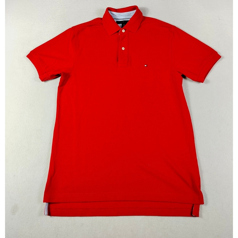 Tommy Hilfiger Polo Shirt Mens Small Red Short Sleeve Pique Cotton Logo‎ Preppy